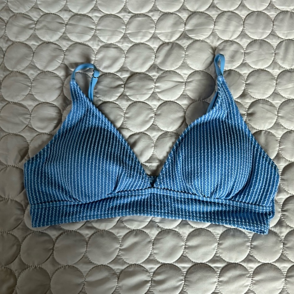 Blue and White Striped Bikini Top Removable Padding Adjustable Strap